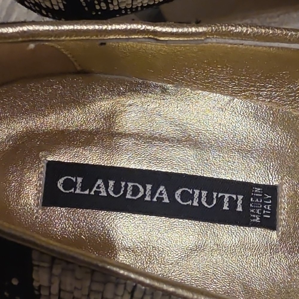 Claudia Ciuti Chic Patterned Black and Gold Heels 3 Inches Heel Size 6 - Picture 2 of 13